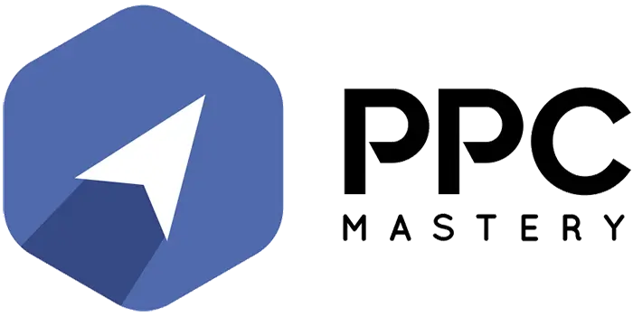 PPC Master logo: blue abstract shape with white arrow, text PPC Master